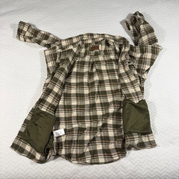 Orvis Mens L Flannel Plaid Shirt Long Sleeve Button Down Green Tan Heavyweight - Picture 5 of 11